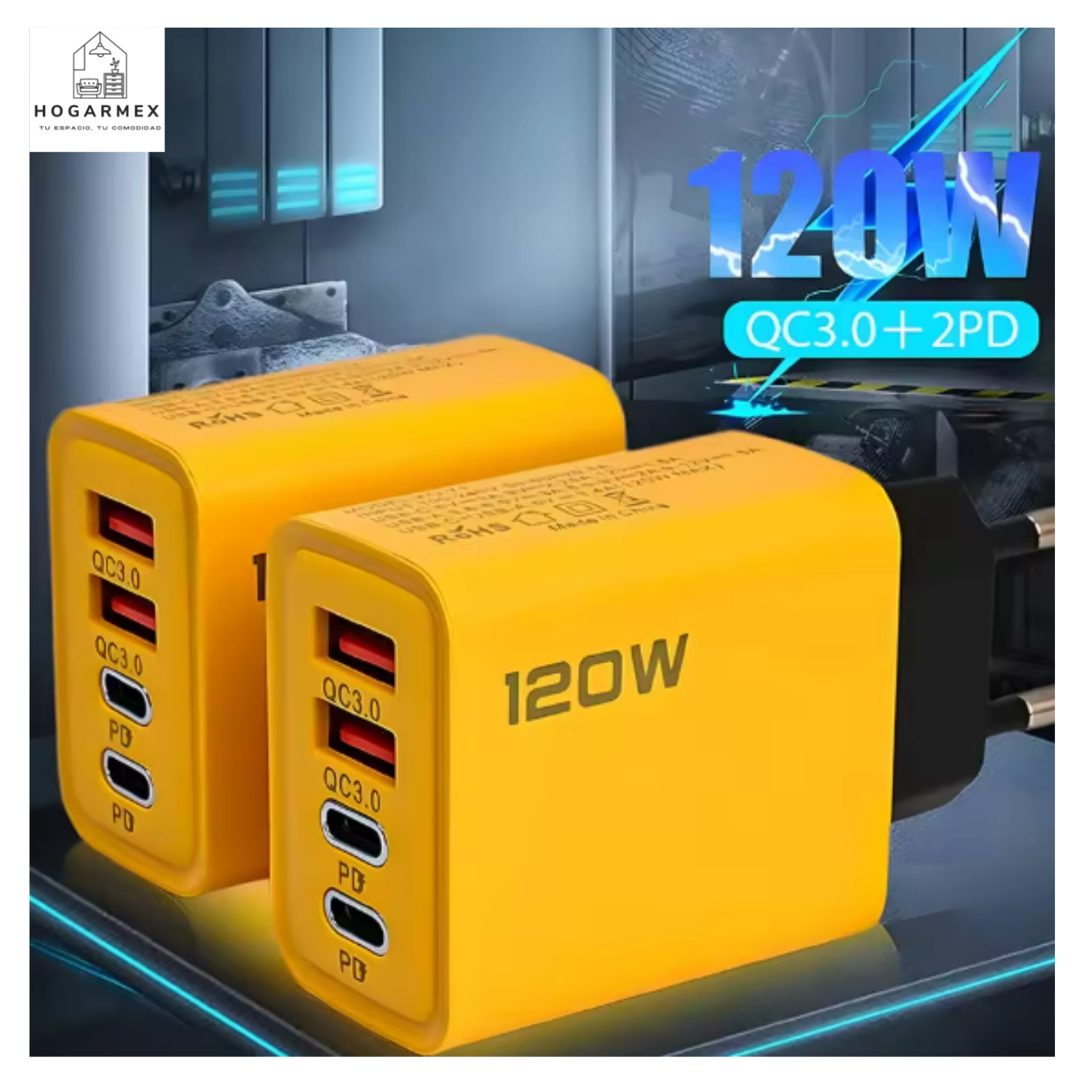 Cargador USB Tipo C PD 4 Puertos | Carga Rápida 3.0 para iPhone 14,15,16, Samsung, Xiaomi y Huawei