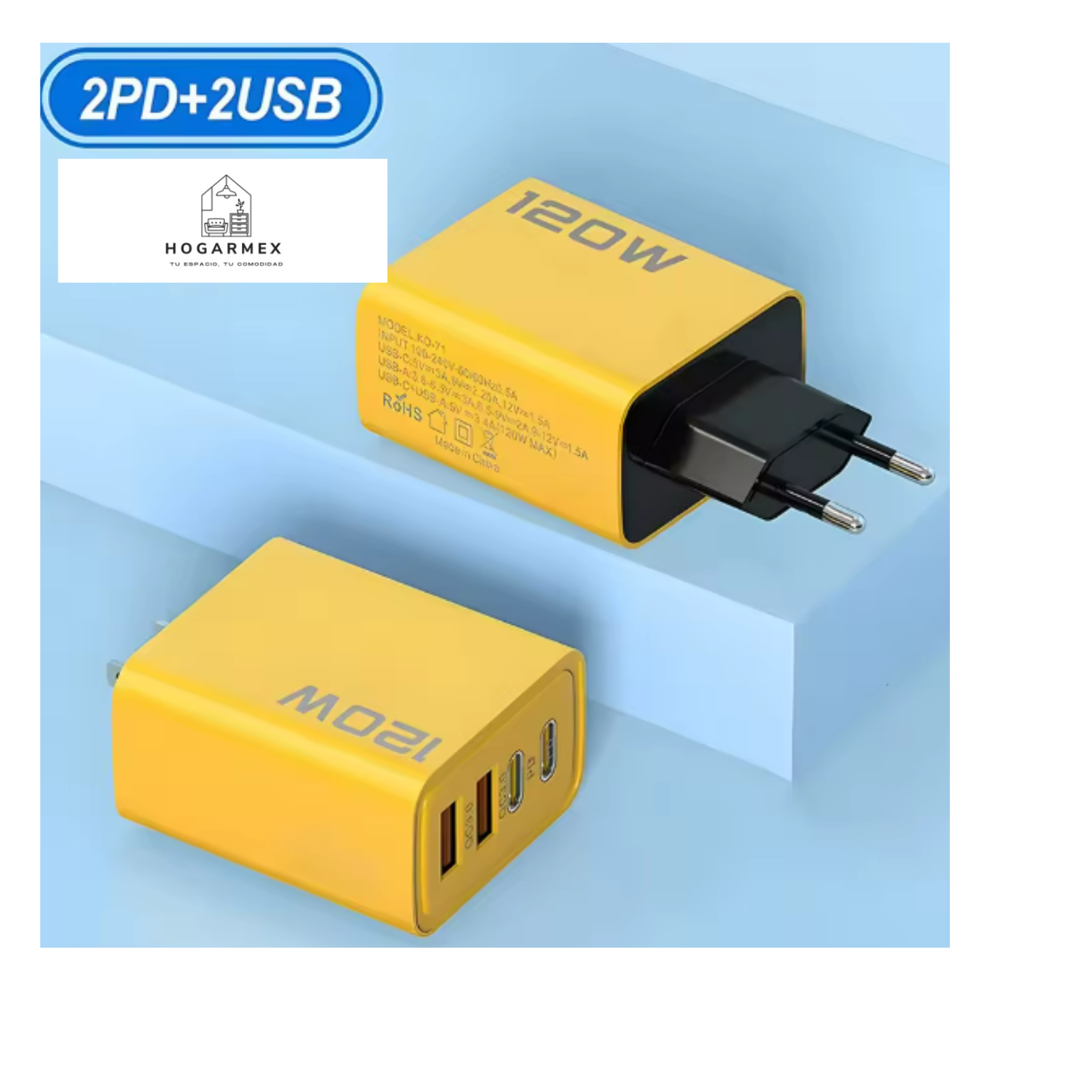 Cargador USB Tipo C PD 4 Puertos | Carga Rápida 3.0 para iPhone 14,15,16, Samsung, Xiaomi y Huawei