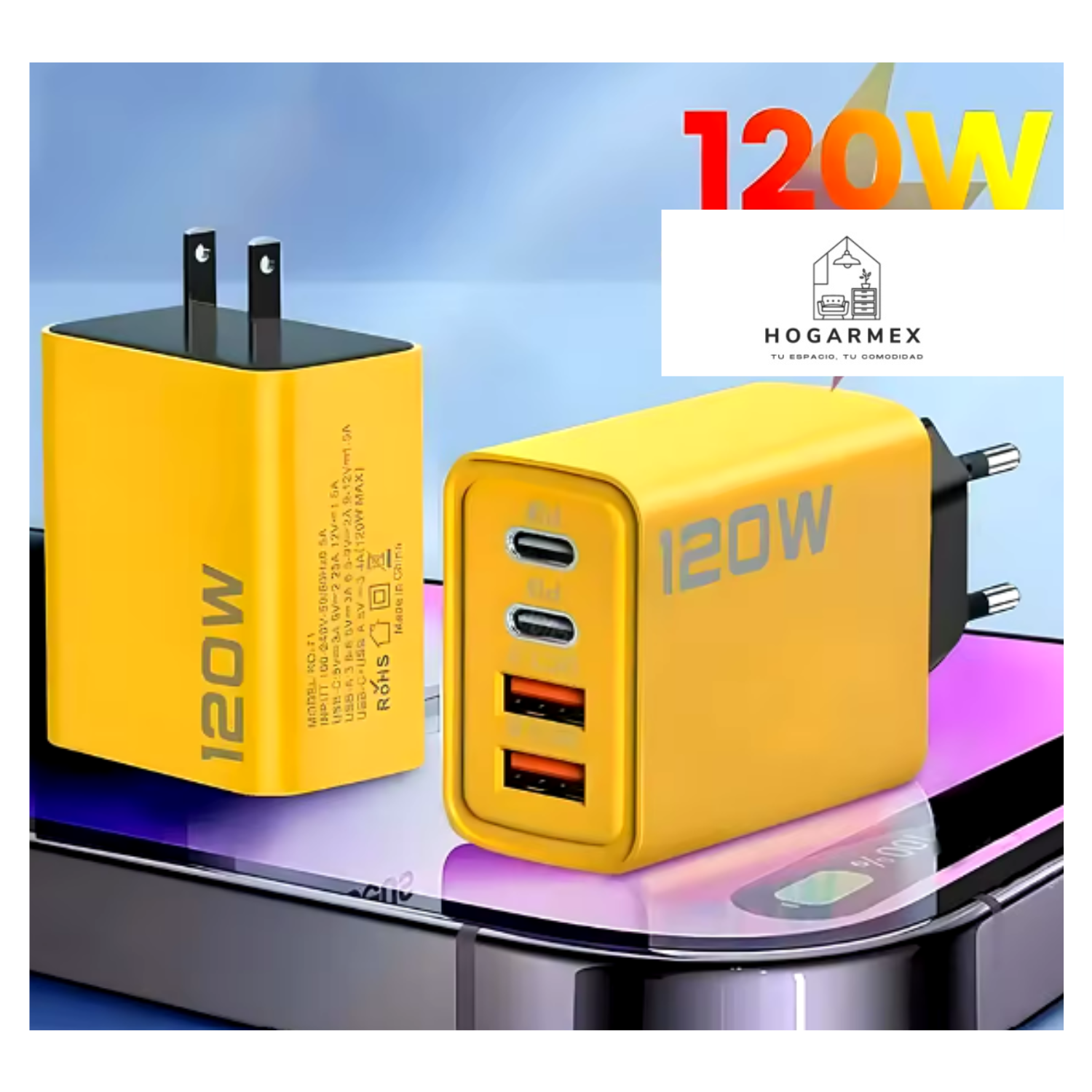 Cargador USB Tipo C PD 4 Puertos | Carga Rápida 3.0 para iPhone 14,15,16, Samsung, Xiaomi y Huawei