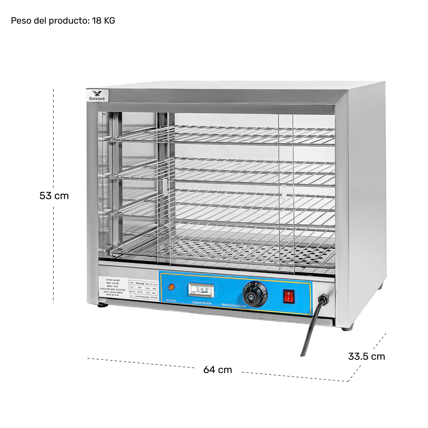 Vitrina Comercial Caliente Alimentos Gabinete Cristal 66l Gutstark Home
