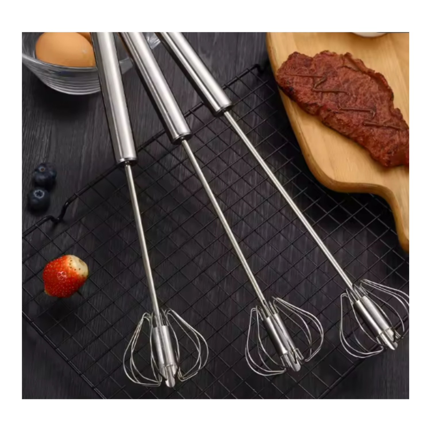 Batidor de Huevos Semiautomático de Acero Inoxidable  | Mezclador Manual y Agitador Giratorio Automático