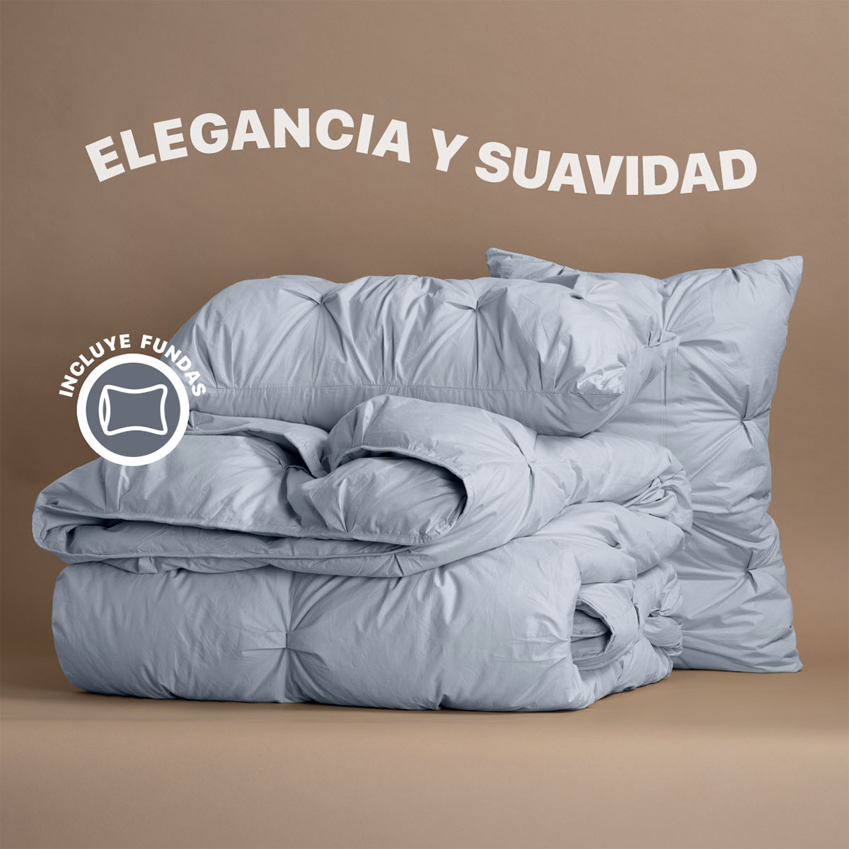  Juego de Edredón Puff King Size Acolchado de Lujo 100% Algodón, Suave, Hipoalergénico, con Fundas, ideal para Cualquier Temporada, Neblina. Esquimal