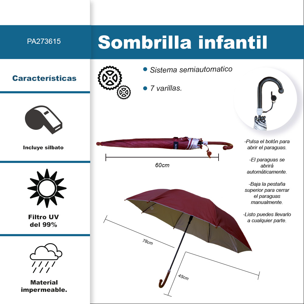 Paraguas XL Unisex  Resistente a Vientos y Lluvias  con 7 varillas.