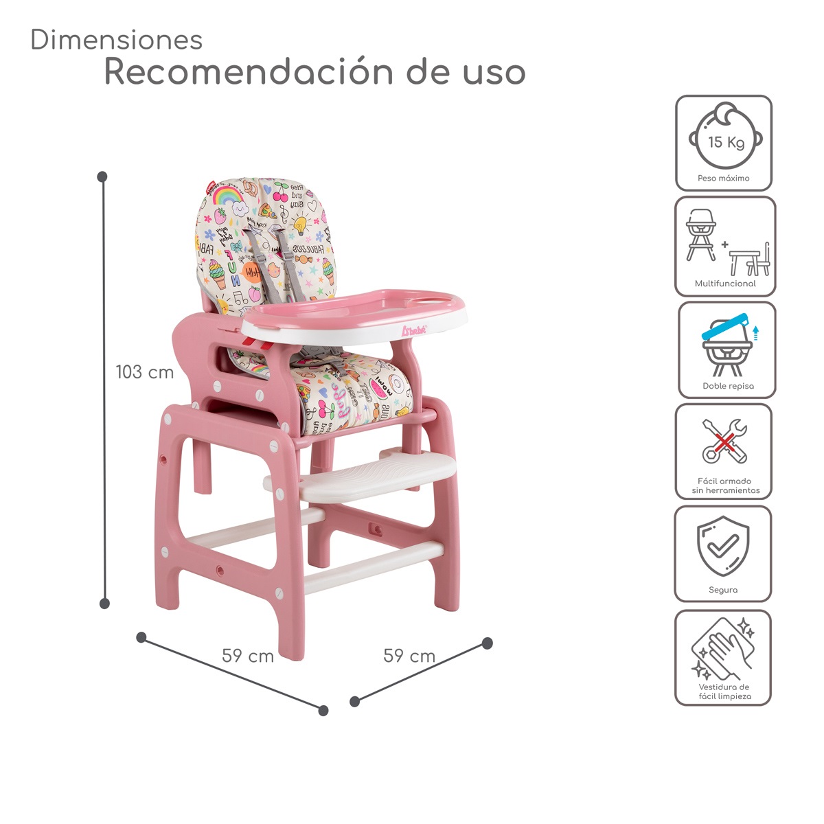 Periquera para Bebe Silla Alta para Comer Escritorio MSI  - Rosa