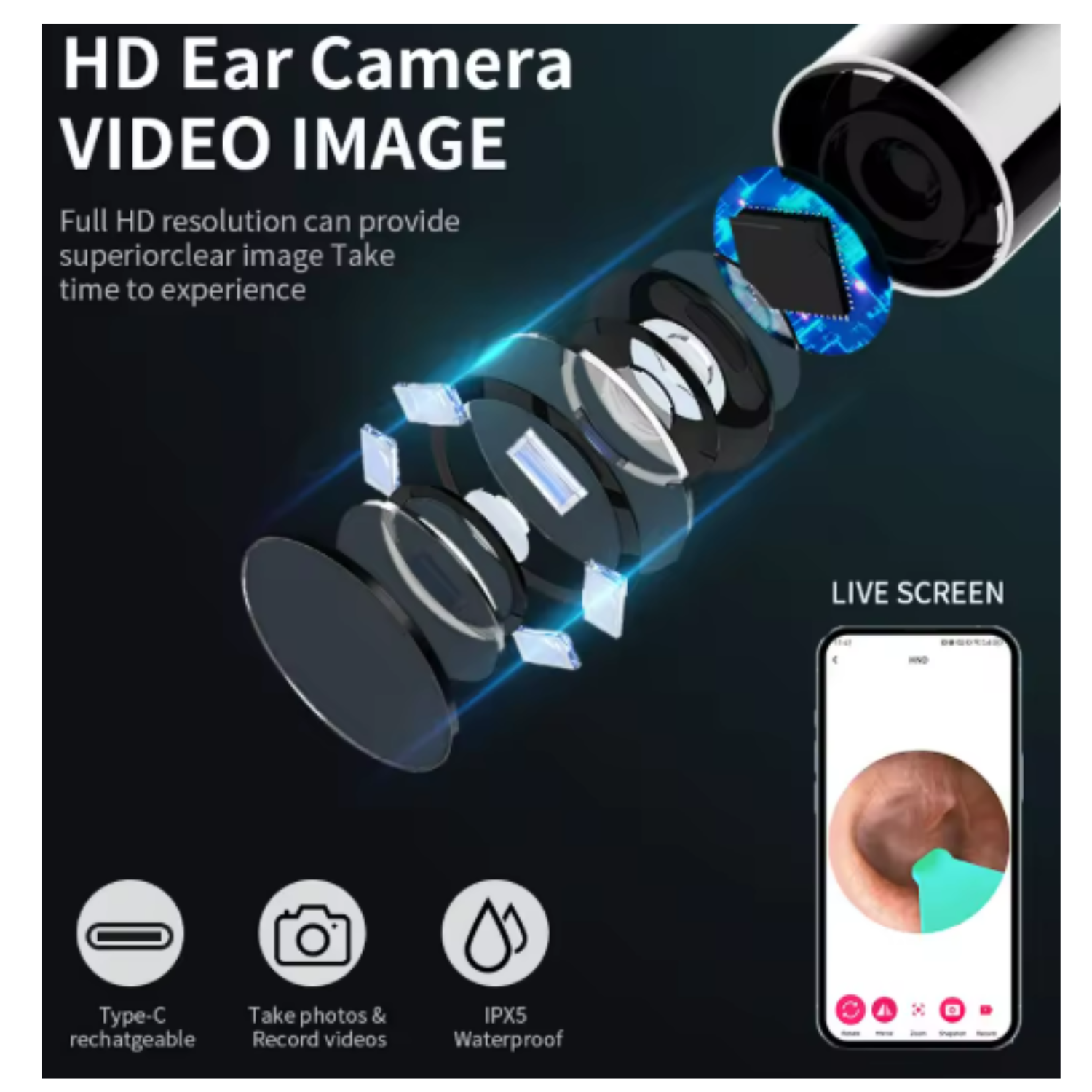 Limpiador de Oídos con Cámara HD NK3 Pro | Otoscopio Endoscopio USB C para Eliminación de Cera