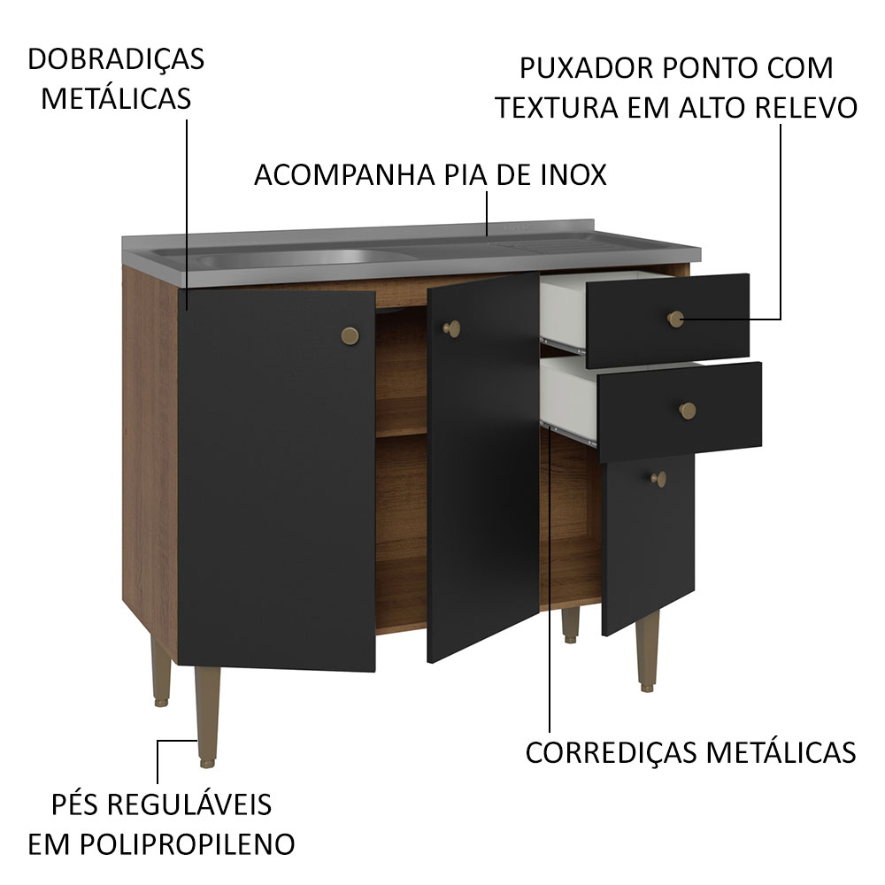 Alacena Gabinete Bajo Cocina Madesa Gourmet 105 Con Tarja MN
