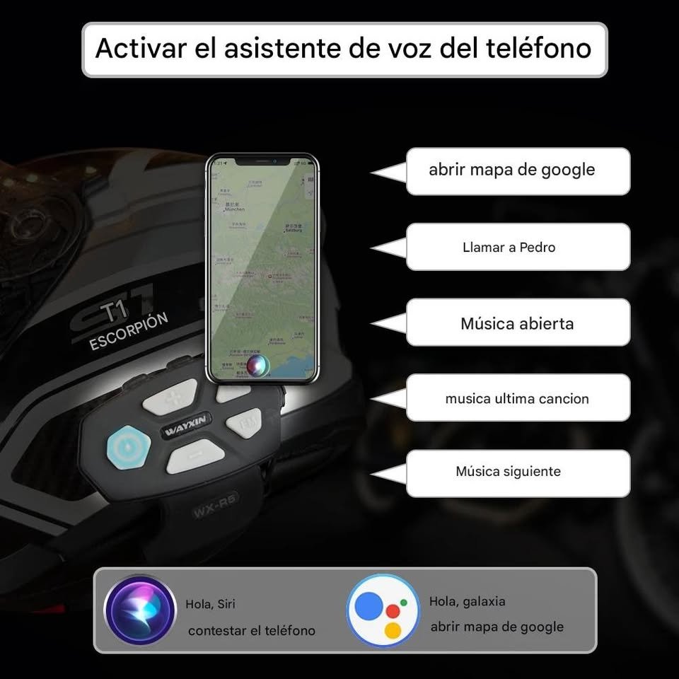 1pz Intercomunicador Bluetooth moto casco 1000M inalámbrico impermeable Interphone auriculares Cel