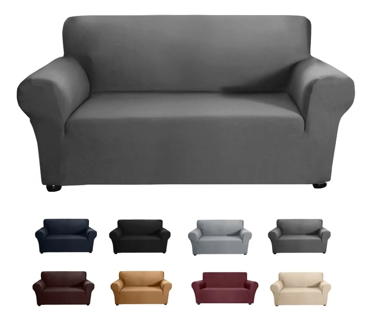 Funda Elástica De Sofá Protector De Sillón 2 Plazas Lavable Color Dark Gray Lisa