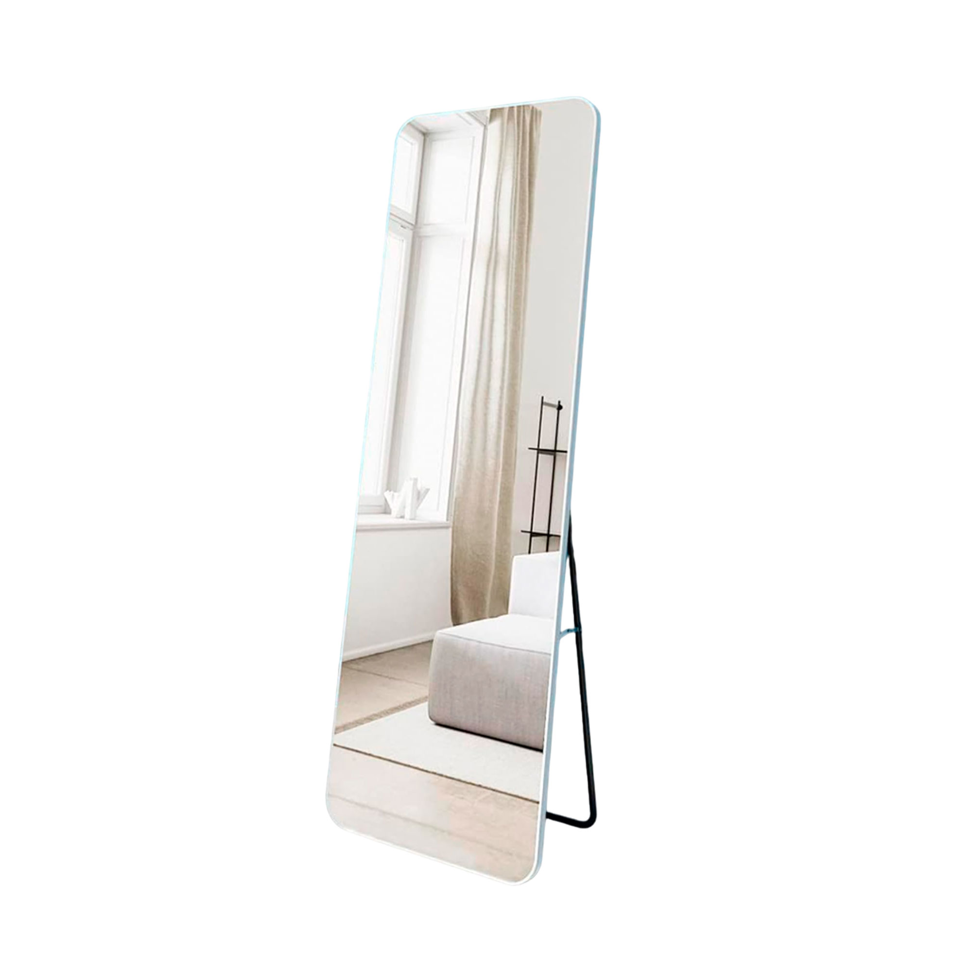 Espejo de Cuerpo Completo apto para Piso y Pared con Marco de Aluminio,  Blanco Bluelander