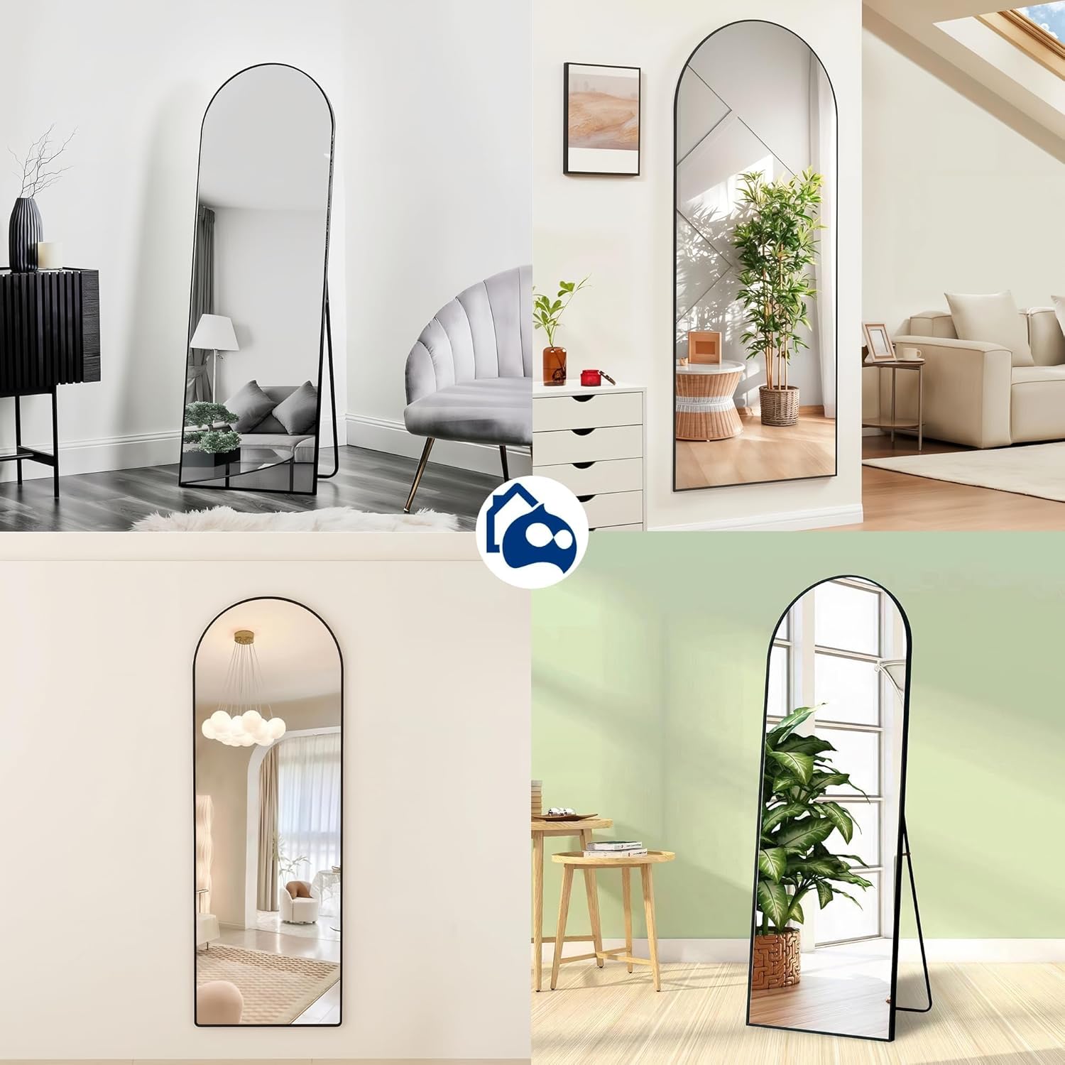 Espejo Curvo de Cuerpo Completo con Soporte y Marco de Aluminio, Negro Bluelander
