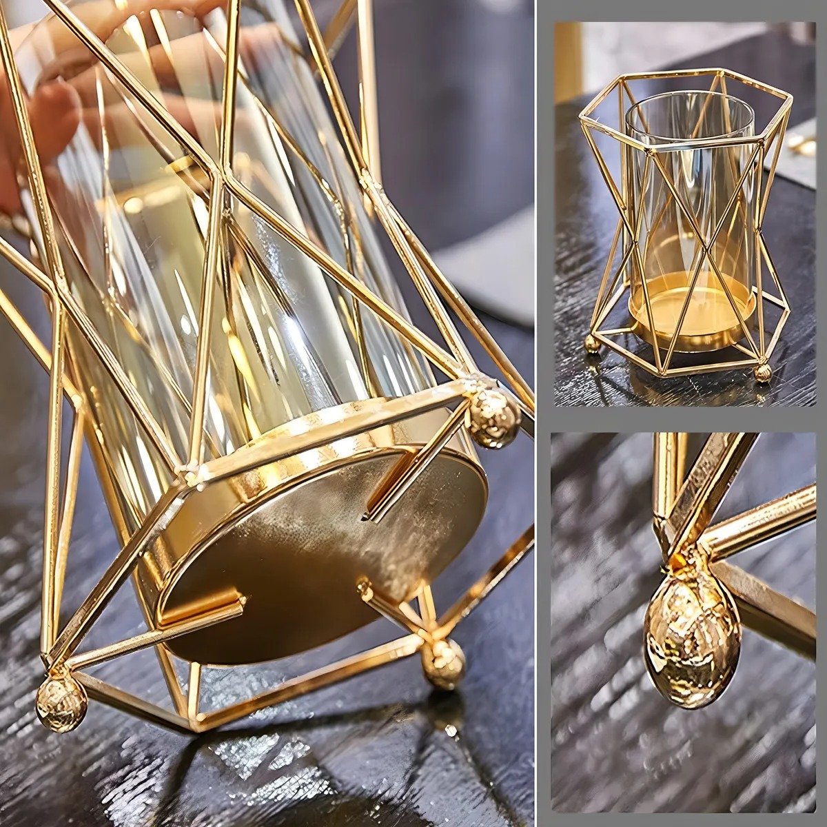 Jarron De Metal Geometrico Dorado Decoracion Flores Hopemob Color Oro