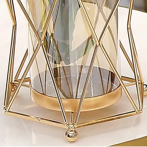 Jarron De Metal Geometrico Dorado Decoracion Flores Hopemob Color Oro
