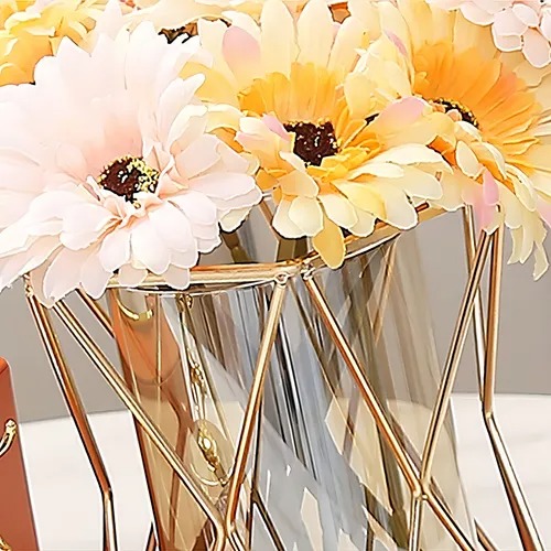 Jarron De Metal Geometrico Dorado Decoracion Flores Hopemob Color Oro
