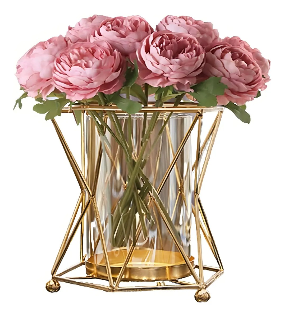 Jarron De Metal Geometrico Dorado Decoracion Flores Hopemob Color Oro
