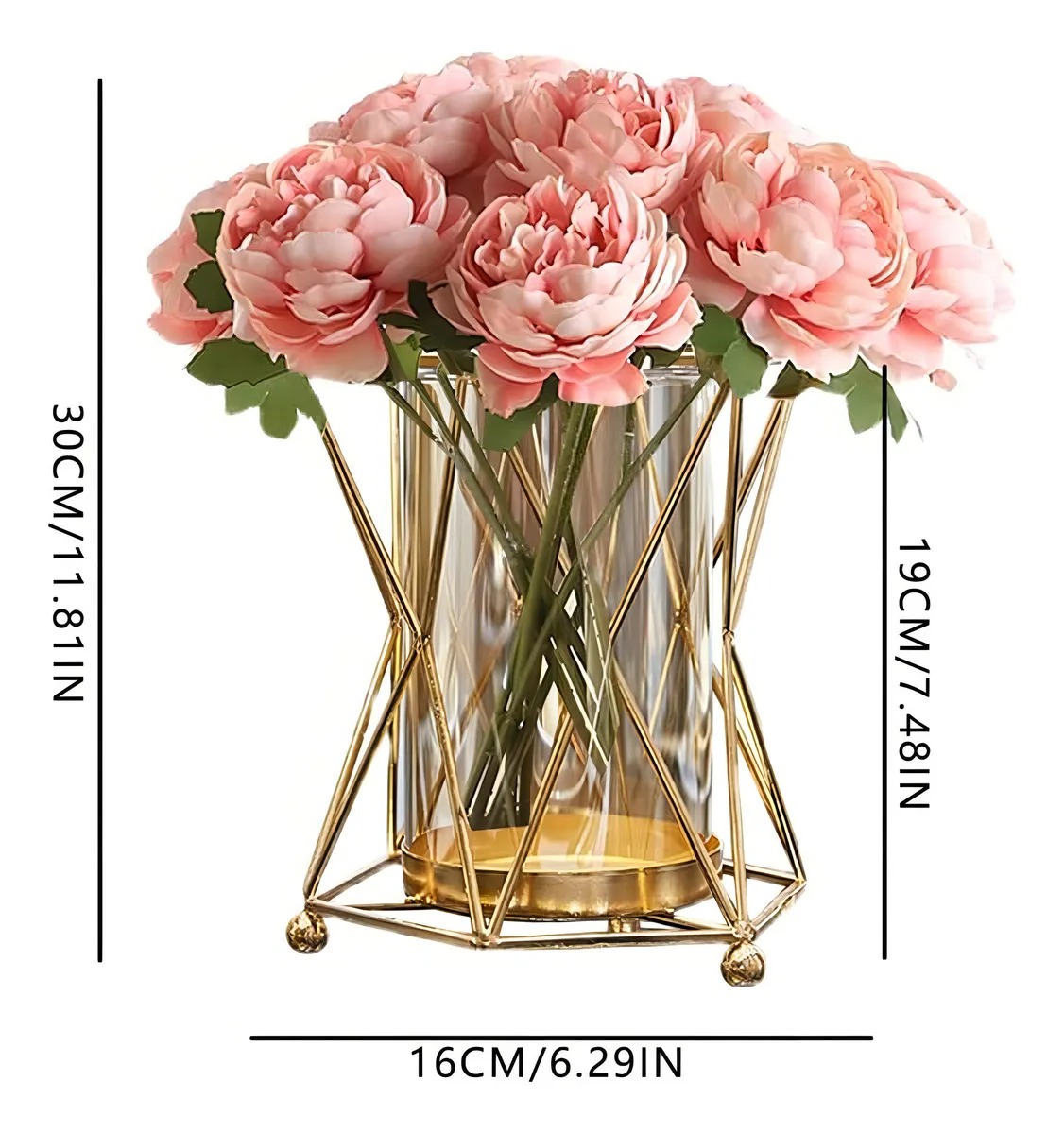 Jarron De Metal Geometrico Dorado Decoracion Flores Hopemob Color Oro