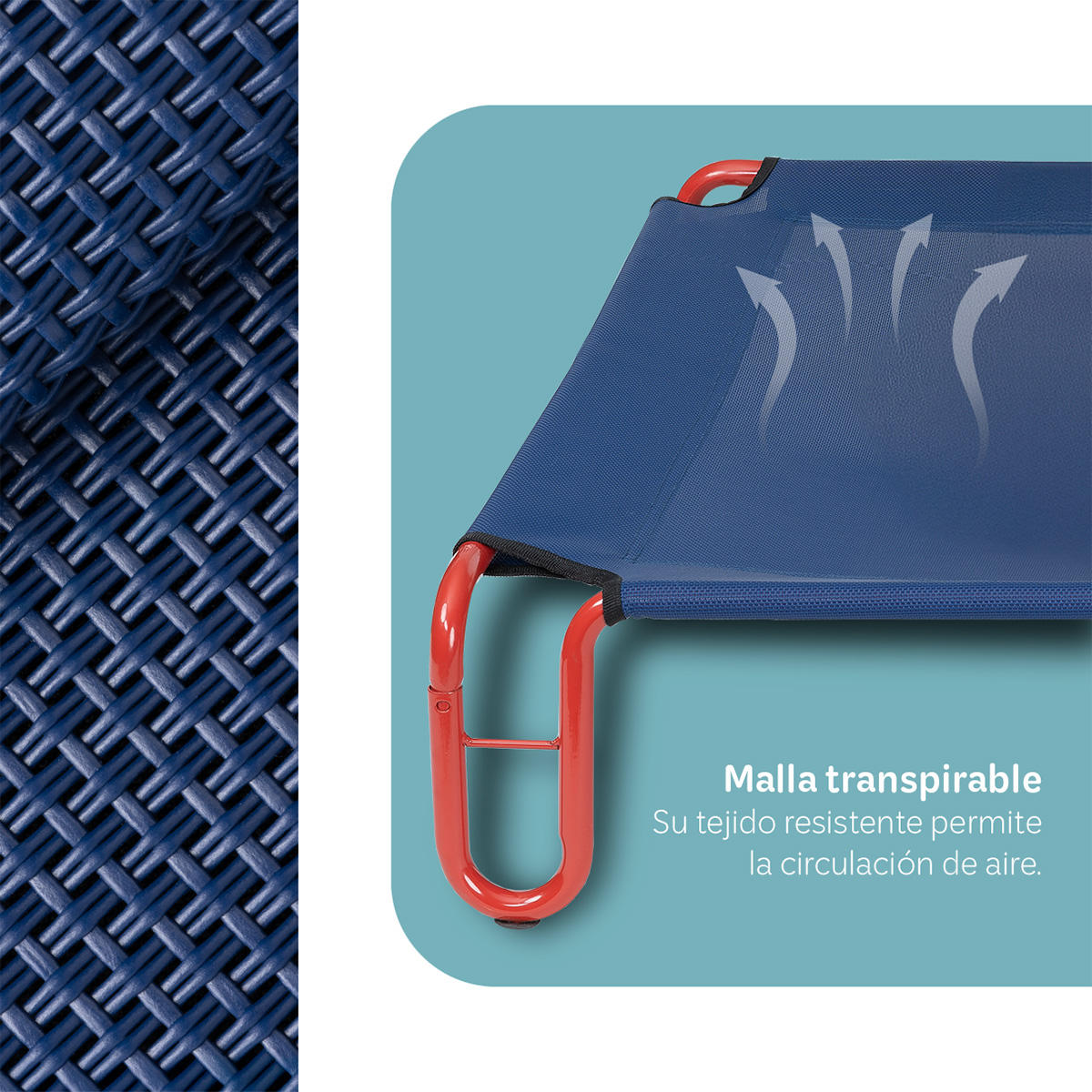  Cama Elevada para Perro Chico con Malla Transpirable ideal en Calor, Catre de Mascotas para Interior y Exterior Color Azul / Rojo. ESQUIMAL