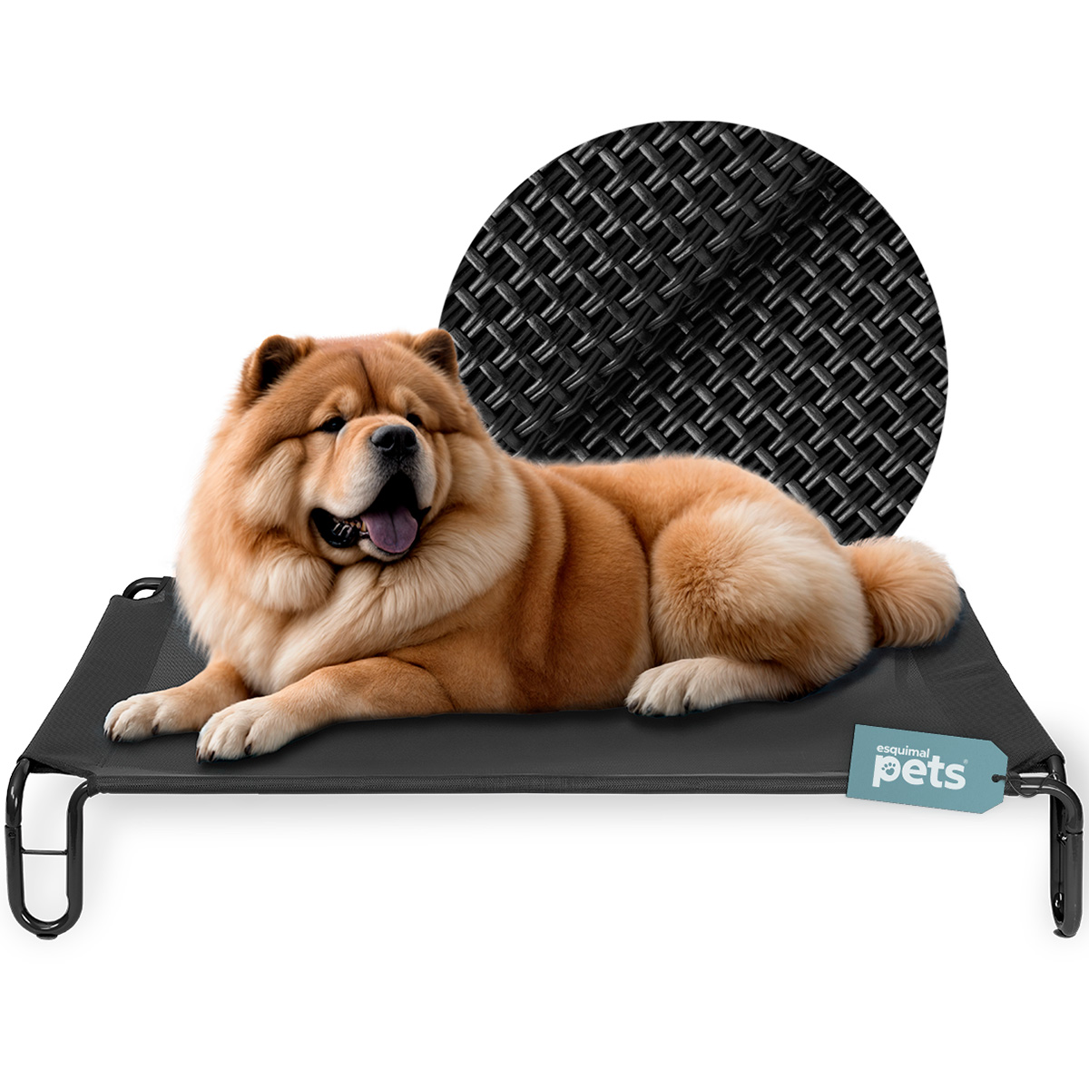 Cama Elevada para Perro Mediano con Malla Transpirable ideal en Calor, Catre de Mascotas para Interior y Exterior Color Negro. ESQUIMAL