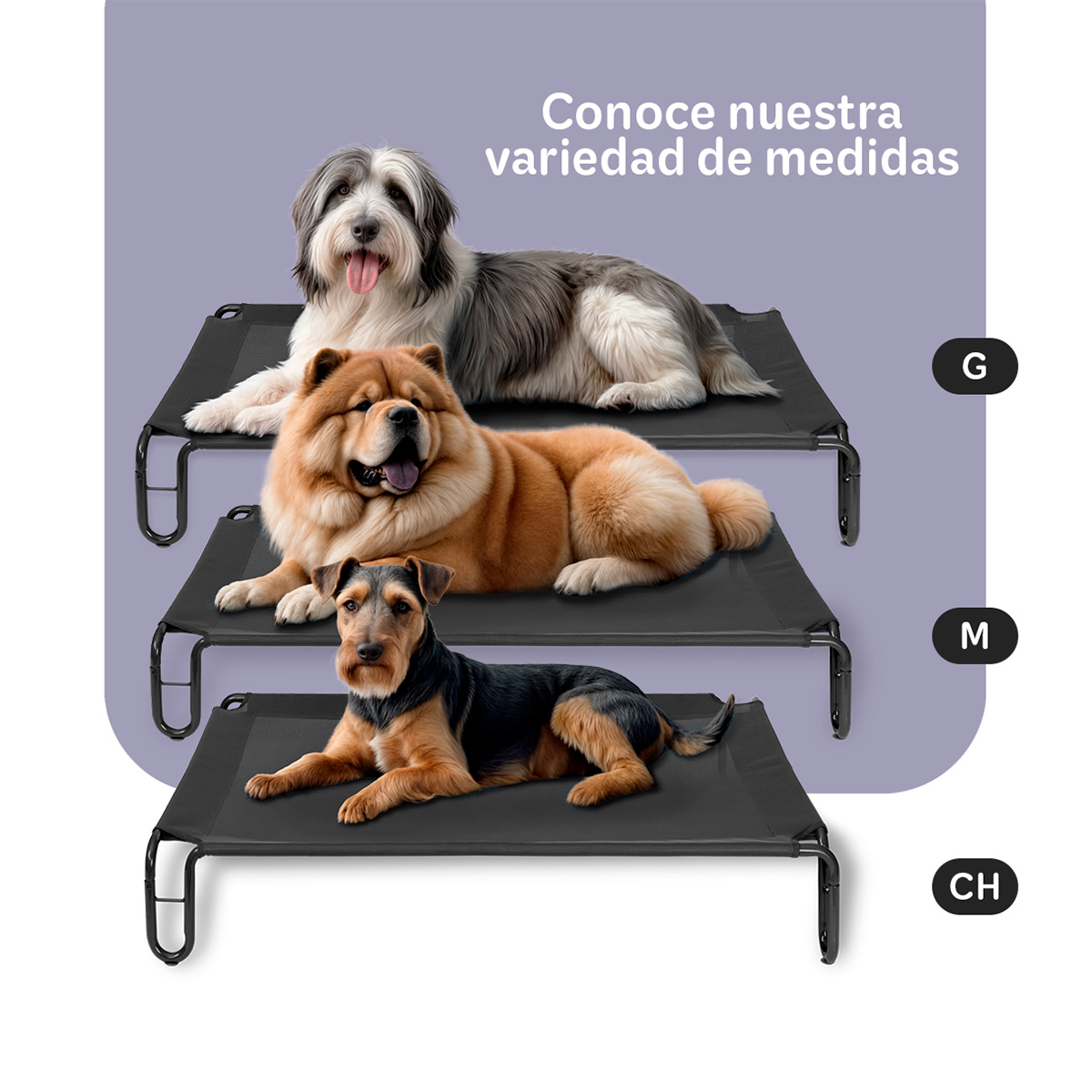 Cama Elevada para Perro Mediano con Malla Transpirable ideal en Calor, Catre de Mascotas para Interior y Exterior Color Negro. ESQUIMAL