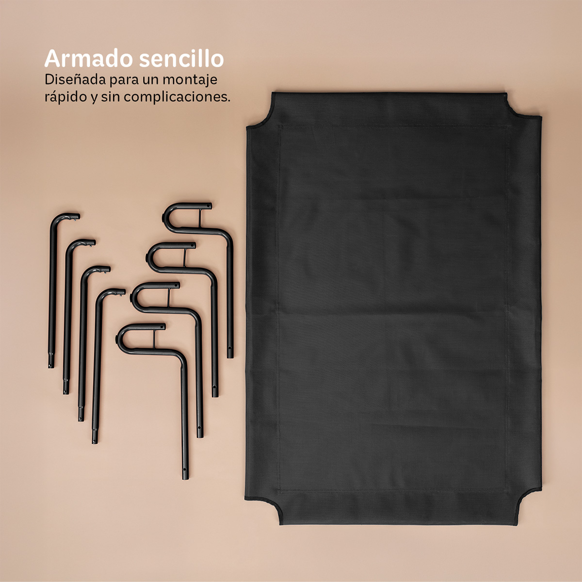Cama Elevada para Perro Mediano con Malla Transpirable ideal en Calor, Catre de Mascotas para Interior y Exterior Color Negro. ESQUIMAL