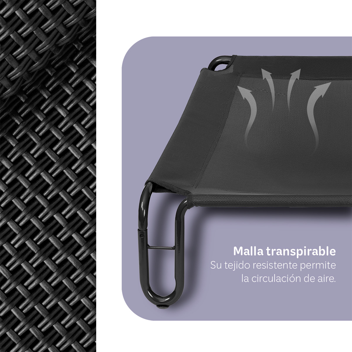 Cama Elevada para Perro Mediano con Malla Transpirable ideal en Calor, Catre de Mascotas para Interior y Exterior Color Negro. ESQUIMAL