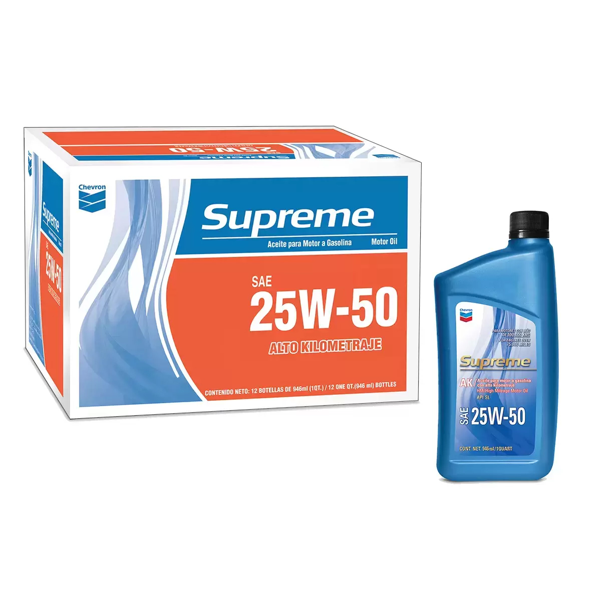 Aceite Para Motor A Gasolina Chevron Alto Kilometraje 25W-50 12pz