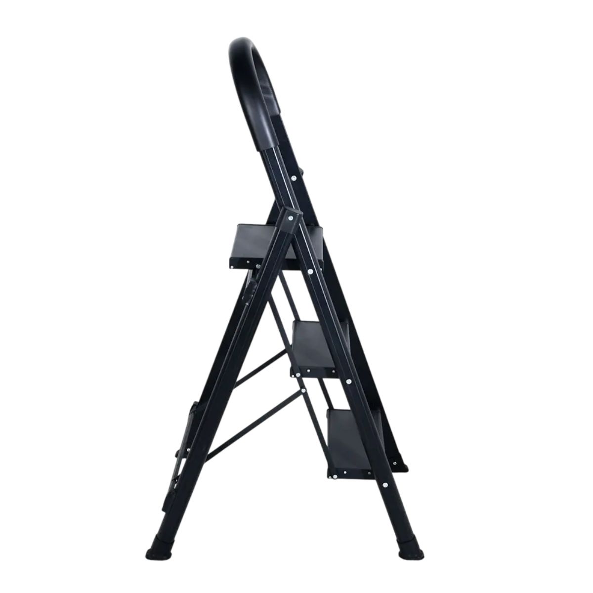 Escalera Plegable de 3 Peldaños Estructura de Acero, Negro Bluelander
