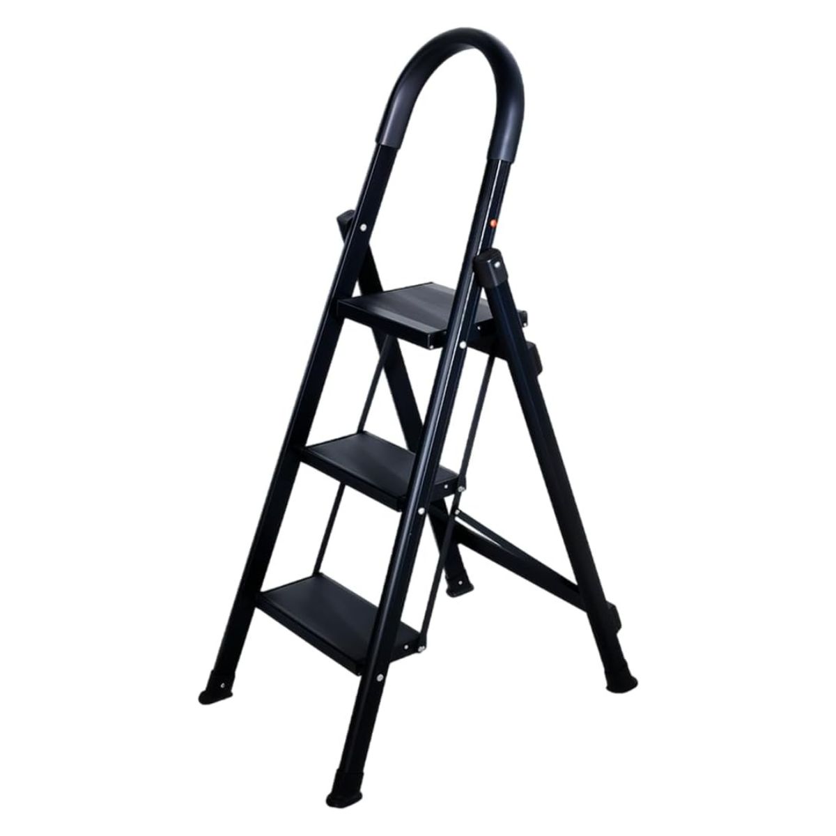 Escalera Plegable de 3 Peldaños Estructura de Acero, Negro Bluelander