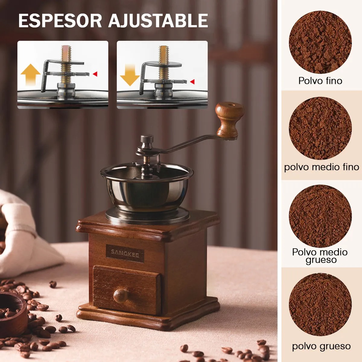 Manual Molinillo De Café, Manivela De Mano Molinillo Con Mango De Acero Inoxidable