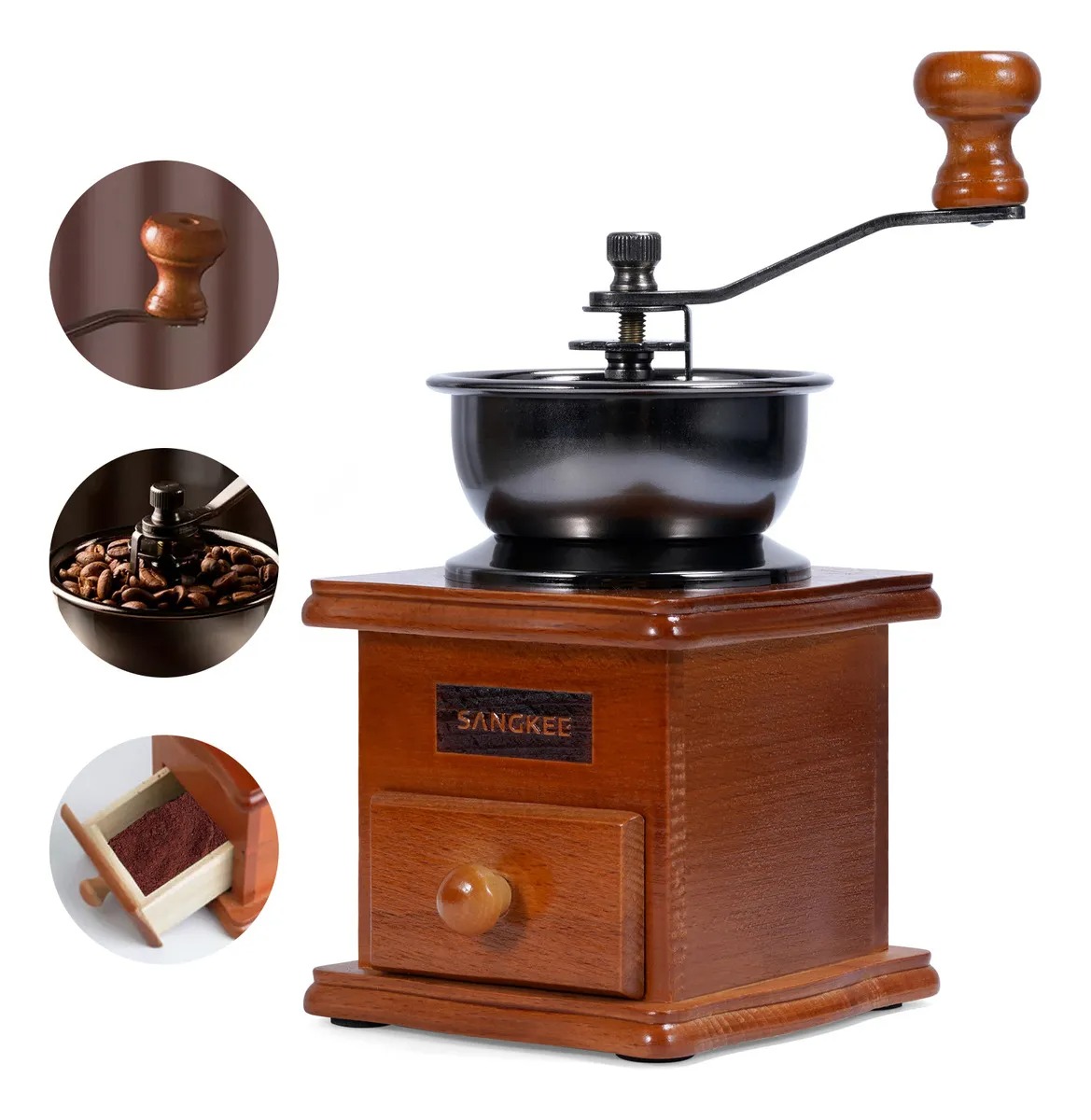 Manual Molinillo De Café, Manivela De Mano Molinillo Con Mango De Acero Inoxidable