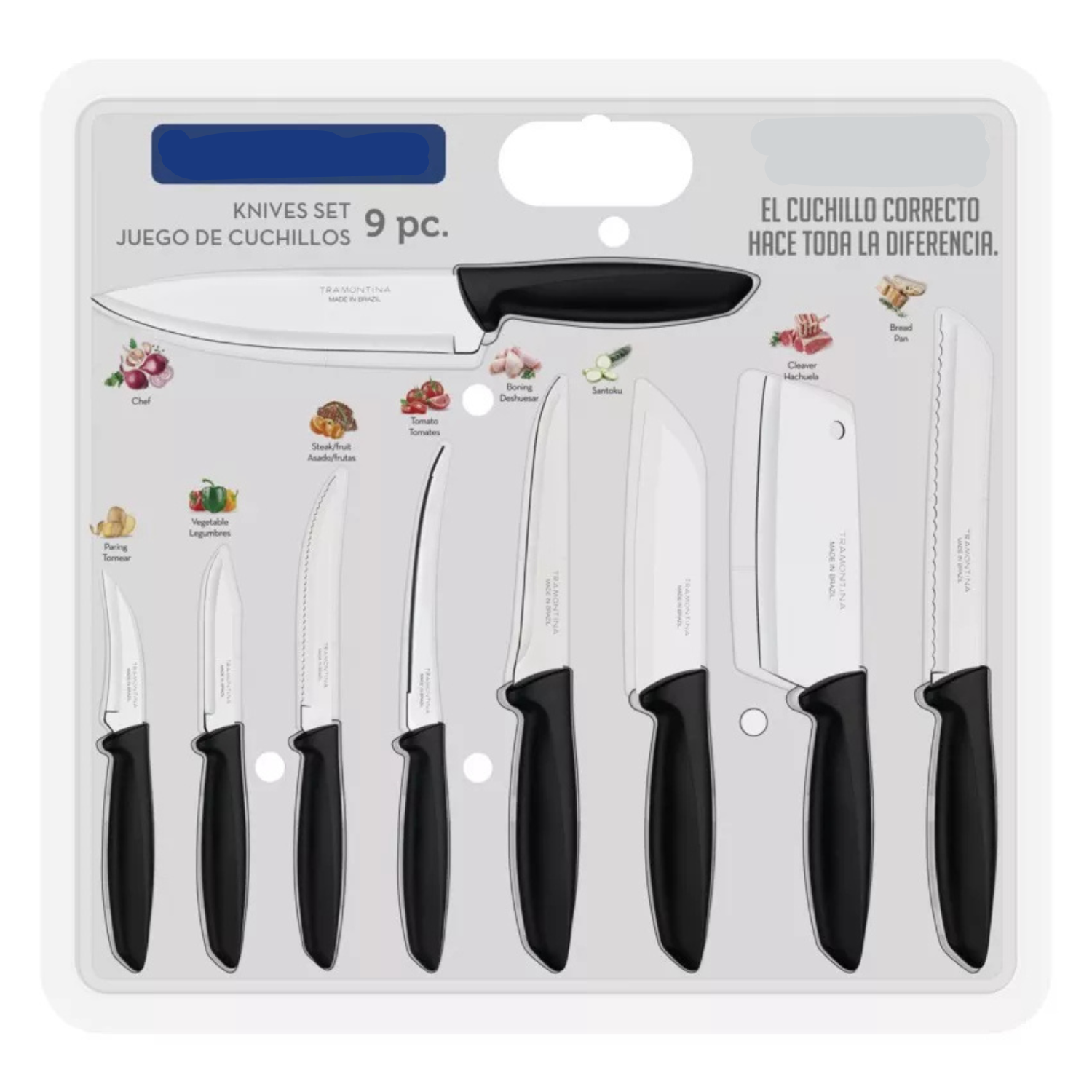 Juego de Cuchillos  9 Piezas | Acero Inoxidable con Mango Negro Ergonómico