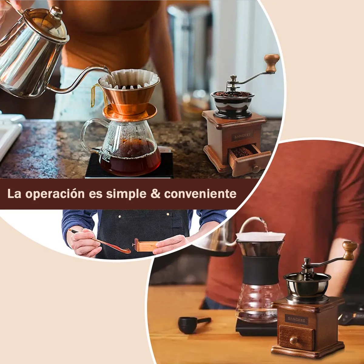 Manual Molinillo De Café, Manivela De Mano Molinillo Con Mango De Acero Inoxidable