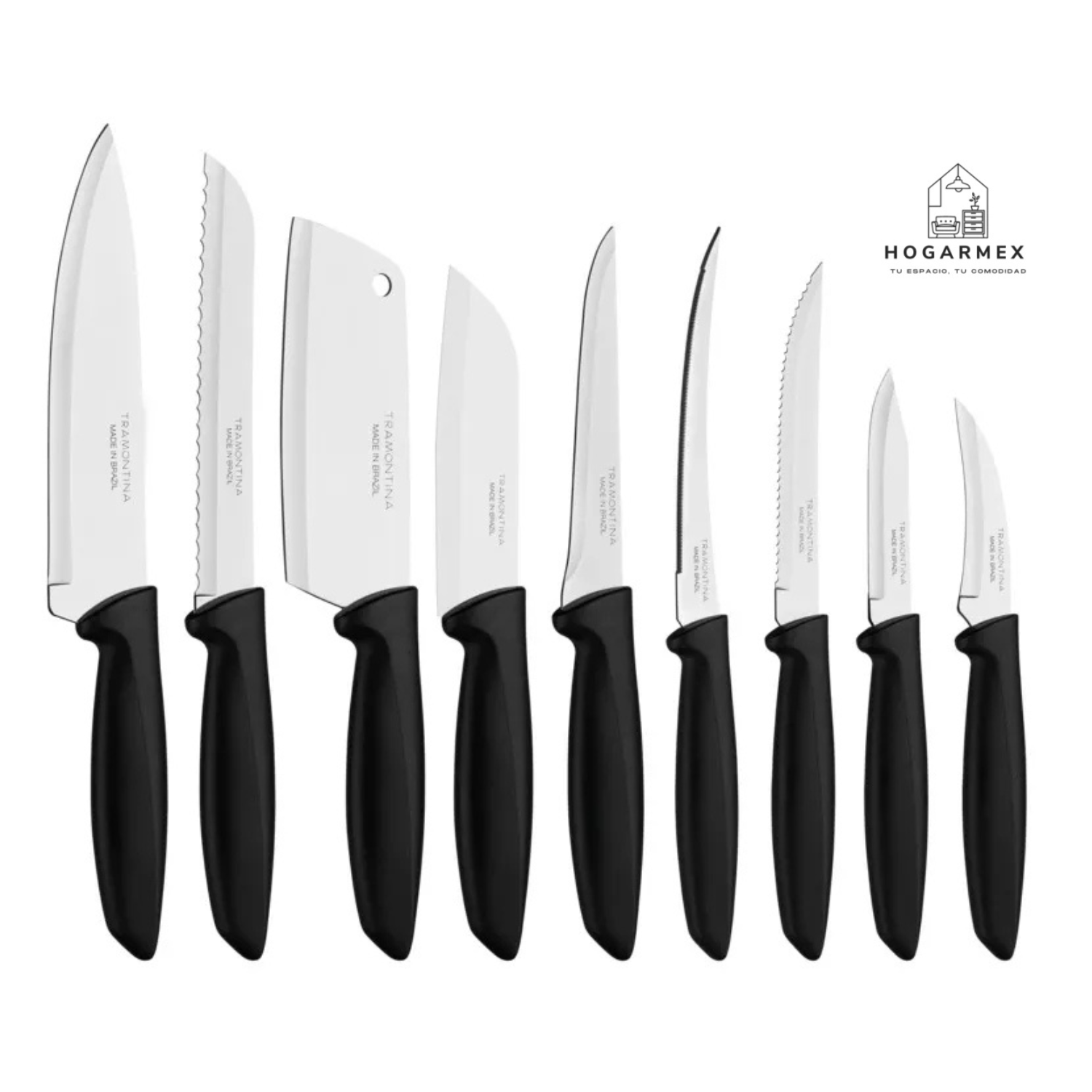 Juego de Cuchillos  9 Piezas | Acero Inoxidable con Mango Negro Ergonómico