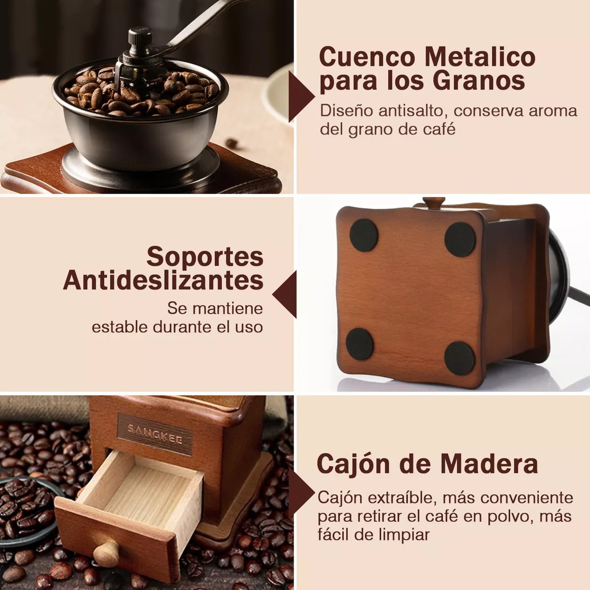 Manual Molinillo De Café, Manivela De Mano Molinillo Con Mango De Acero Inoxidable