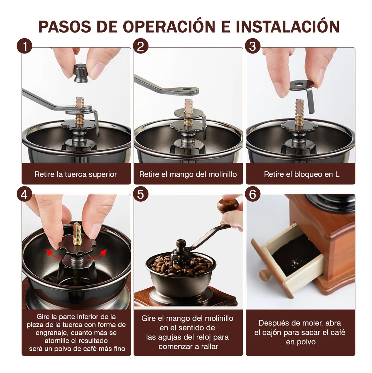 Manual Molinillo De Café, Manivela De Mano Molinillo Con Mango De Acero Inoxidable