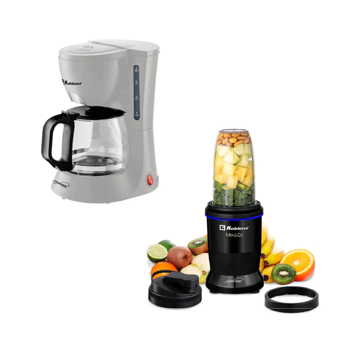 Cafetera Personal 4 Tazas 600 Watts Blanca + Nutri Procesador 1,000W Negro ENDY5