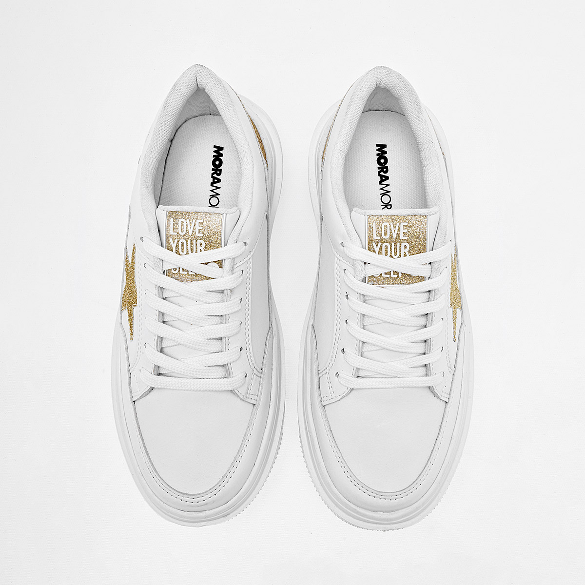 MORAMORA MAGO MUJER TENIS CASUAL PLATAFORMA 4 CM COLOR BLANCO ORO