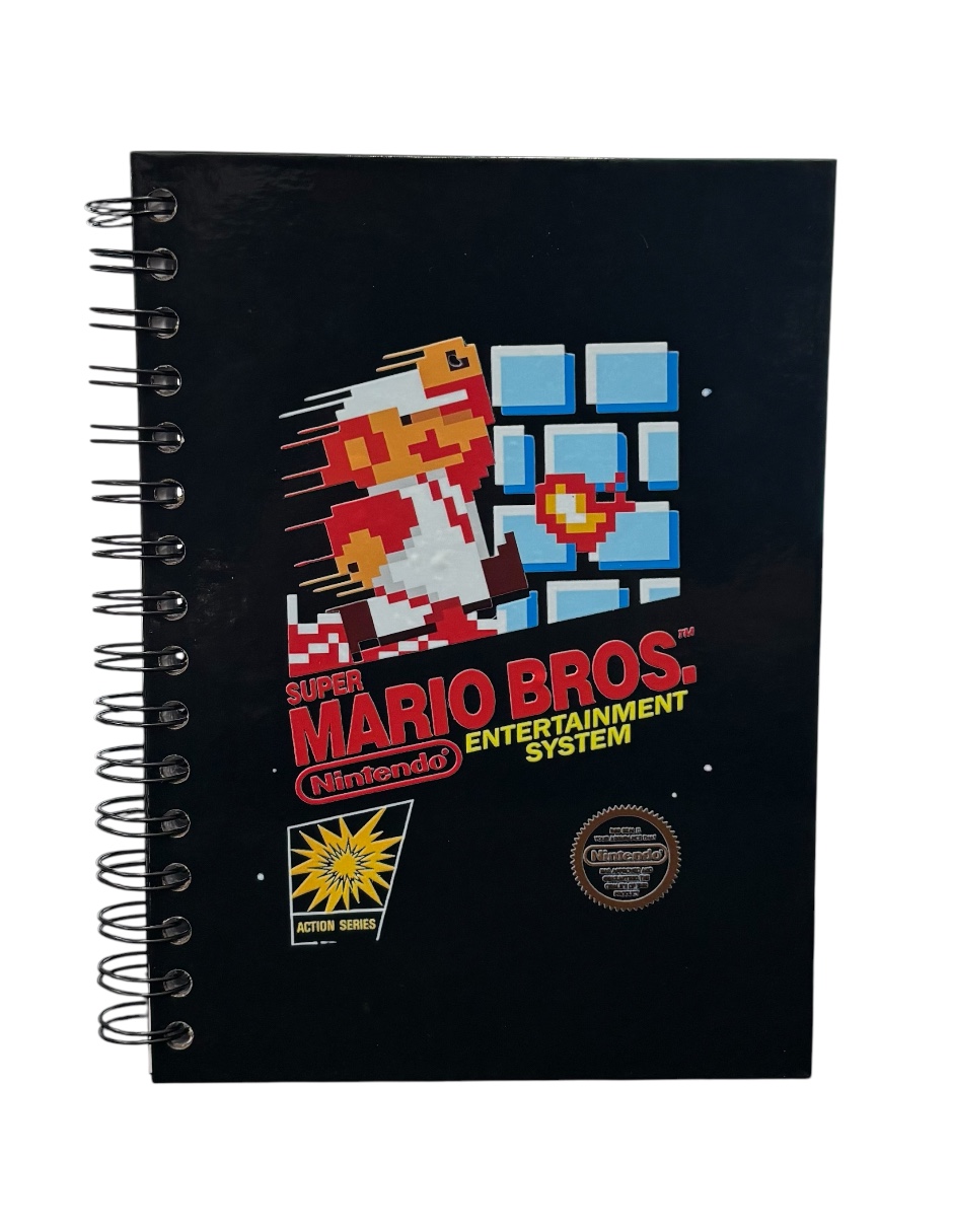 Libreta de pasta dura estilo francés, color negro, hoja blanca, Nintendo MarioBros 2