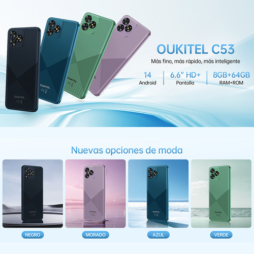 Celular Oukitel C53 Android 14 Smartphone 8gb + 64gb/1tb Ampliable Teléfono Móvil 6.6 Inch Hd+ Smartphone 13mp + 5mp Camera 4300mah 4g Doble Sim