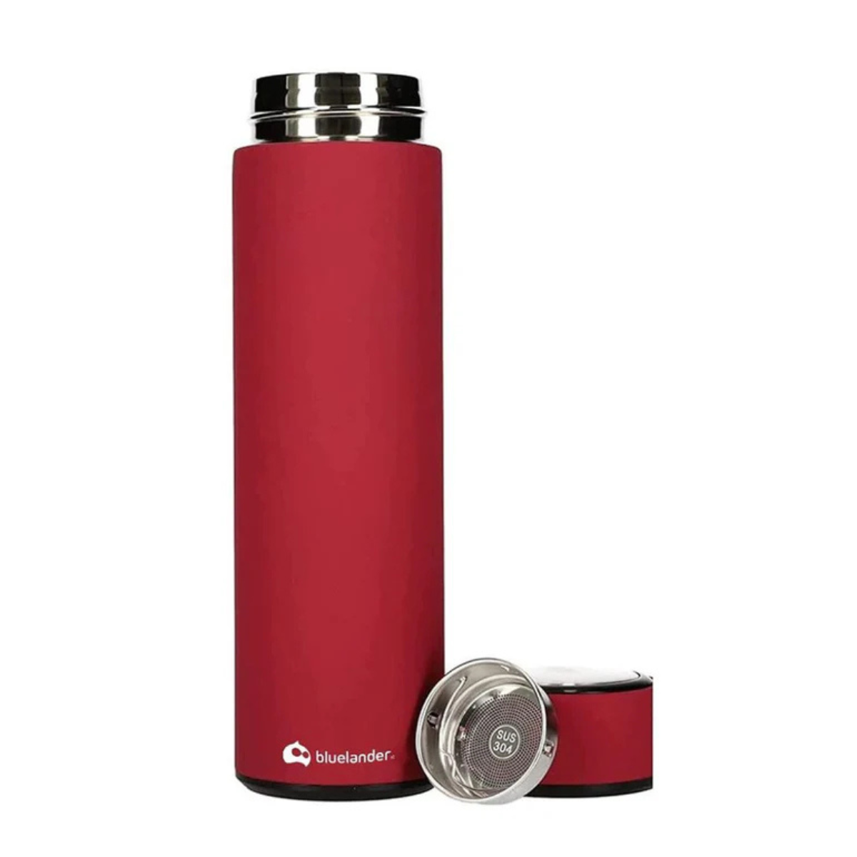  Termo Acero Inoxidable 500 ml, Infusor Doble Pared Sin BPA, Rojo Bluelander