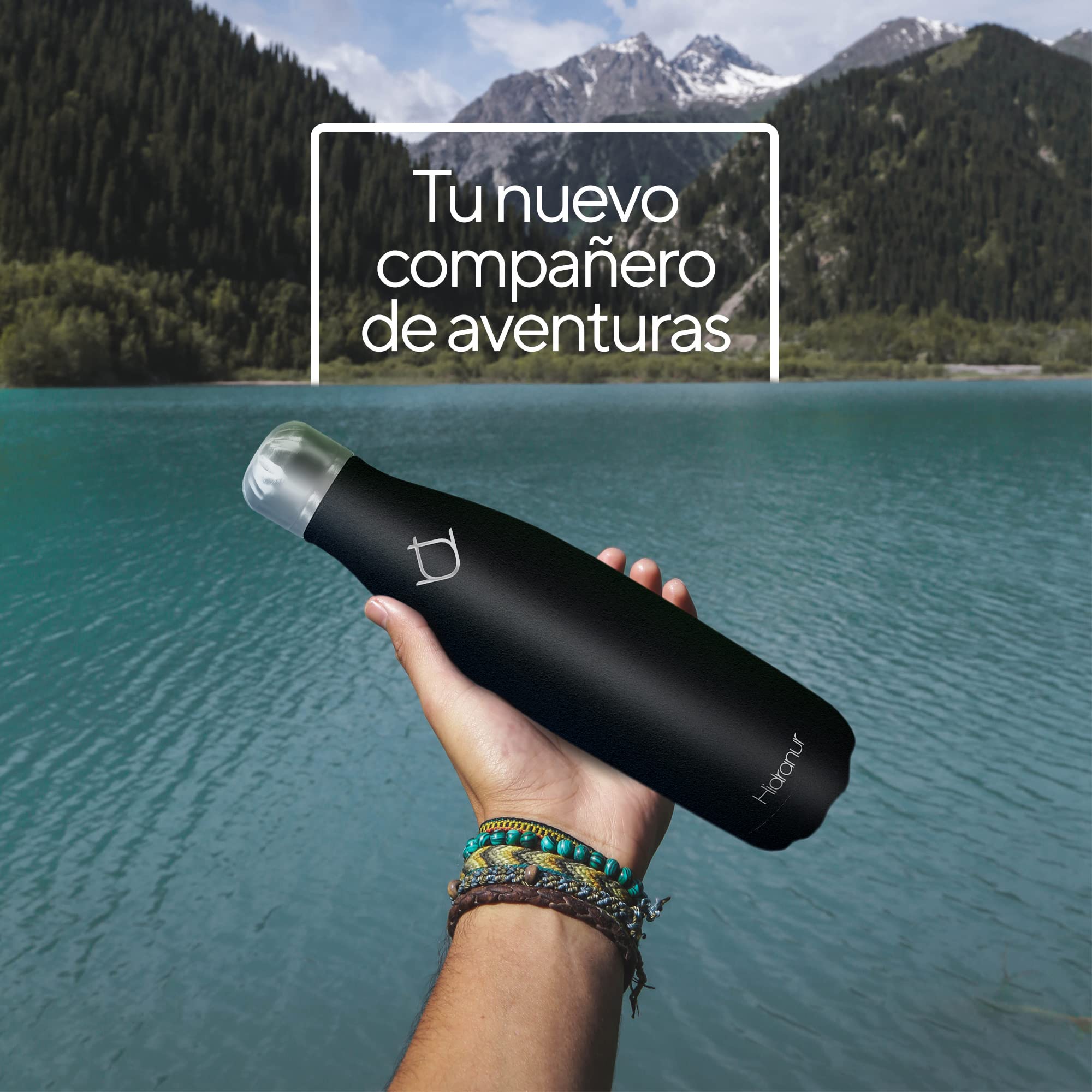 Termo de Acero Inoxidable 25 Oz (739.33 ml) con Cepillo de Lavado, Negro Hidranur 