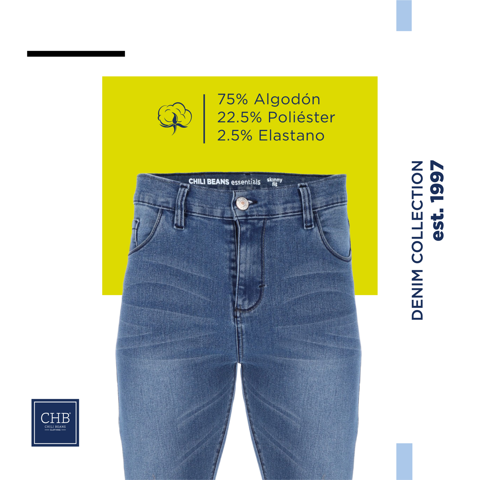 Jeans Mezclilla Corte Skinny Color Azul Para Hombre CHB Chili Beans Clothing Co.