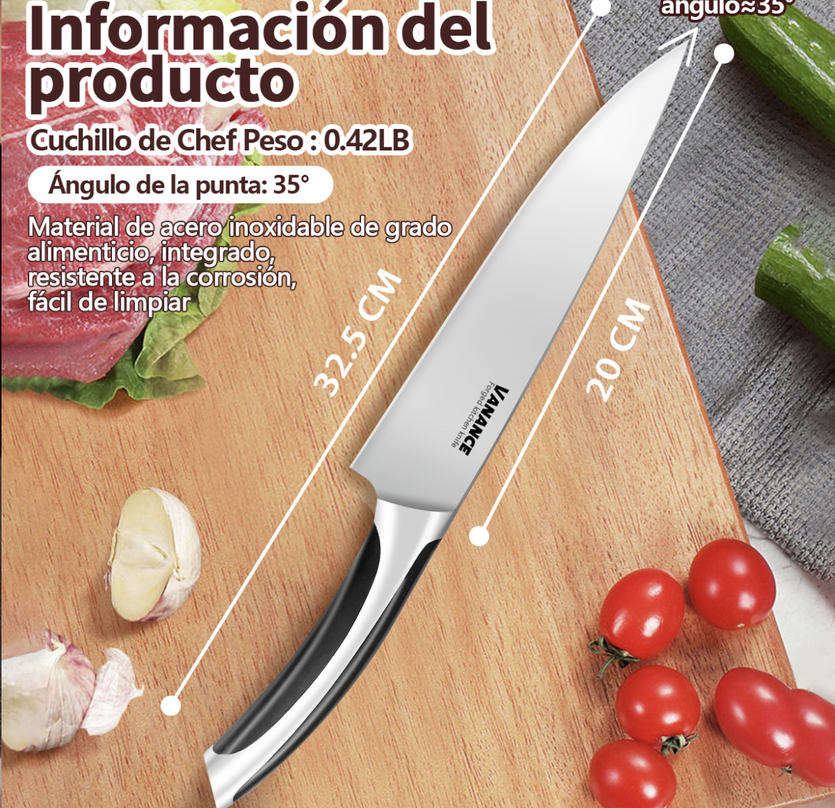 Cuchillo Chef De Cocina Acero Inoxidable VAN02517 Alto Profesional Cuchillos De Cocina 8 Inch