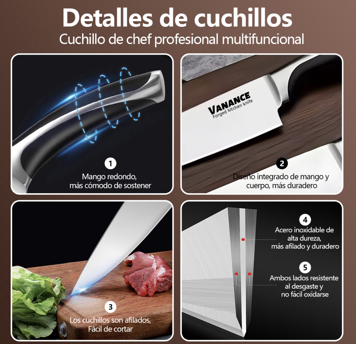 Cuchillo Chef De Cocina Acero Inoxidable VAN02517 Alto Profesional Cuchillos De Cocina 8 Inch