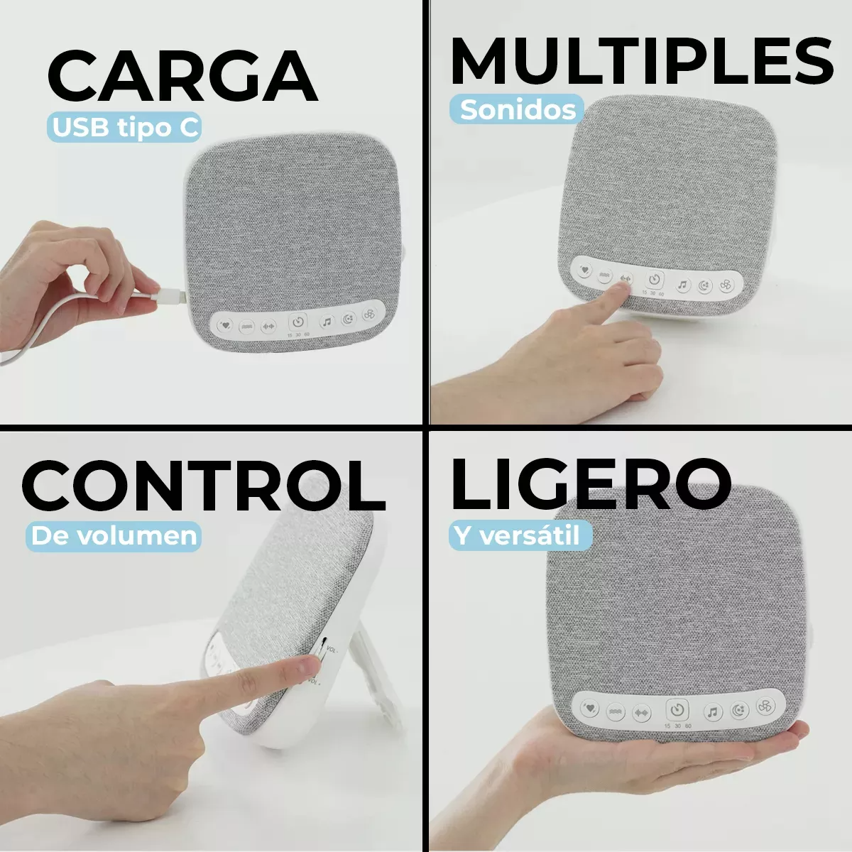 Maquina De Ruido Blanco Para Dormir Bocina Portátil Para Bebes con Ruidos de Fondo Tranquilizantes Color Gris