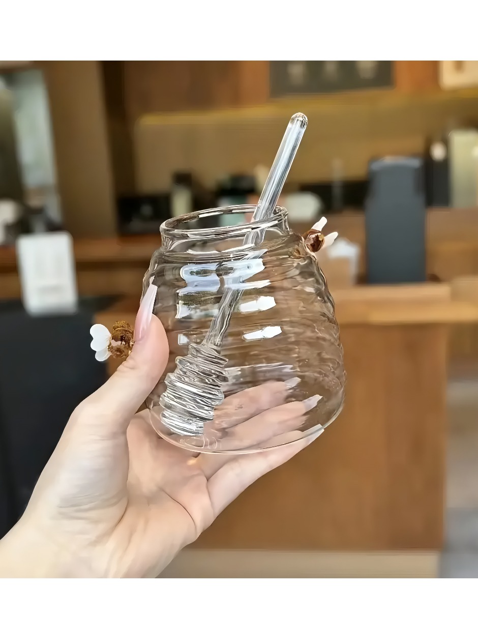 Tarro Mielero Diseño De Panal De Abejas Cristal
