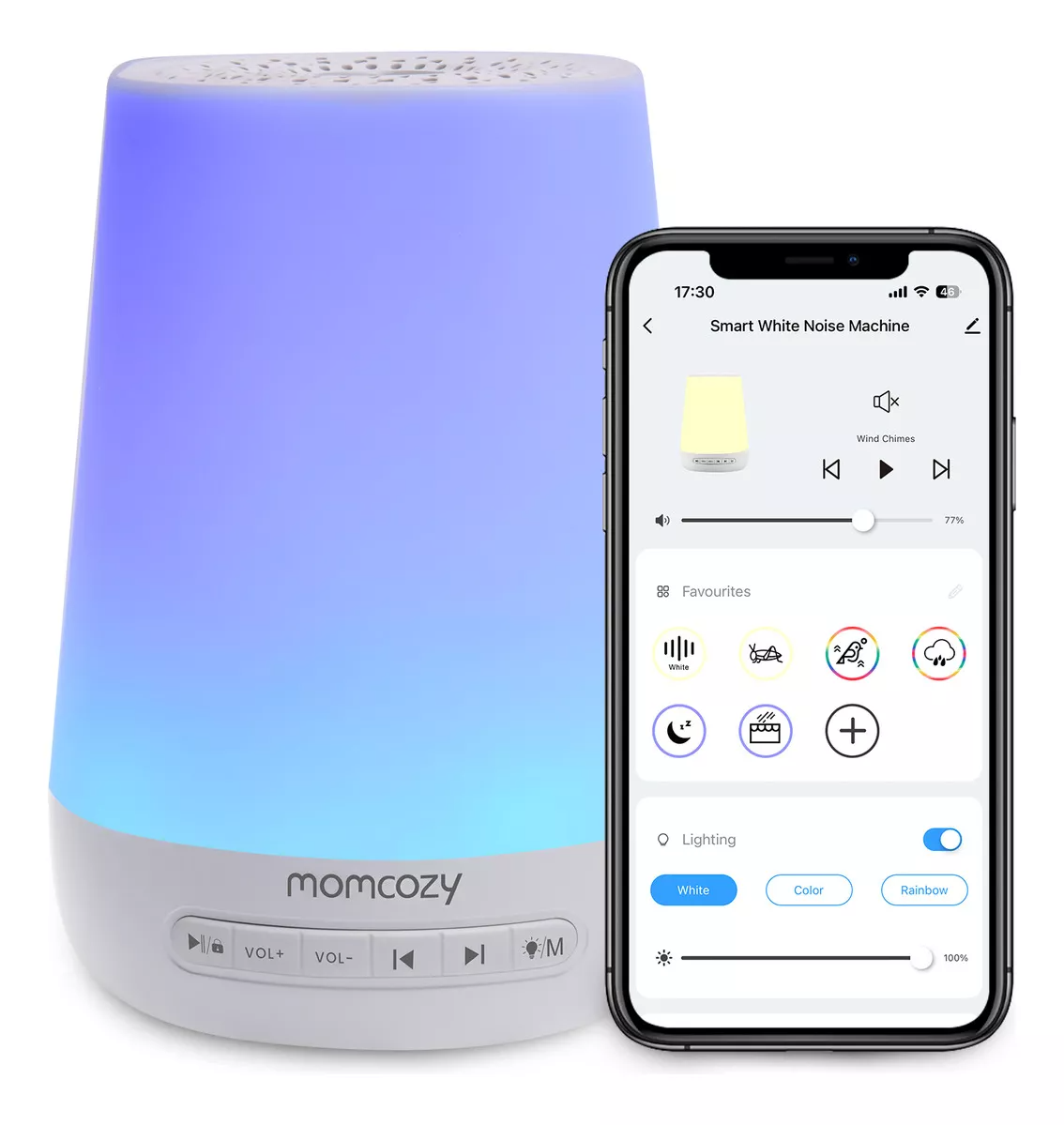 Momcozy Máquina de Sonidos Para Dormir al Bebé Adultos, 34 Sonidos para Dormir y Luz Nocturna con Control por APP Máquina de Ruidos Blancos