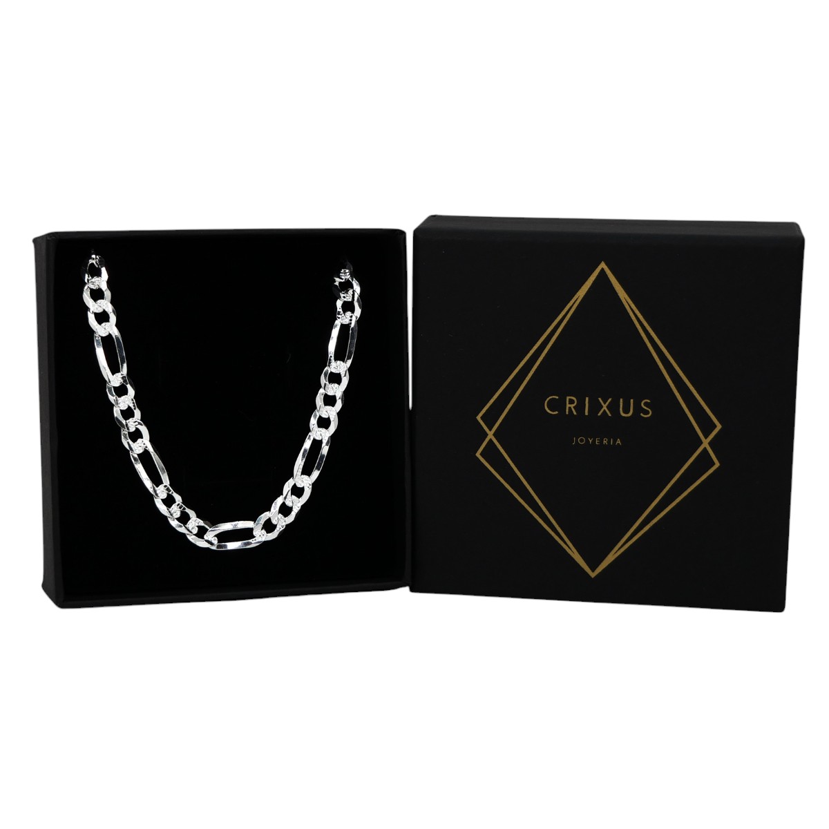 Cadena Figaro Plata .925 Hombre Diamantada 