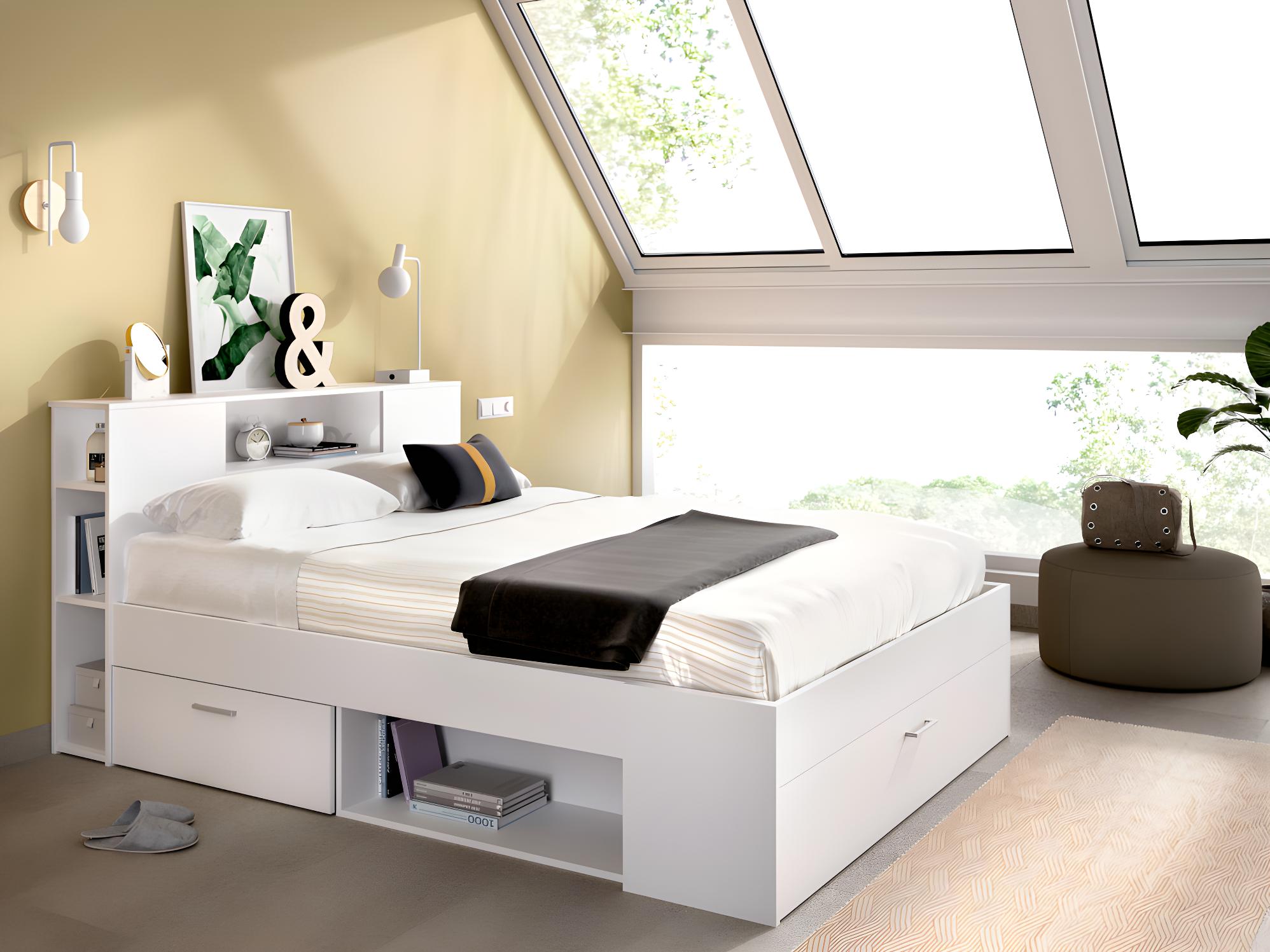 Cama Queen con Cabecera  Blanca