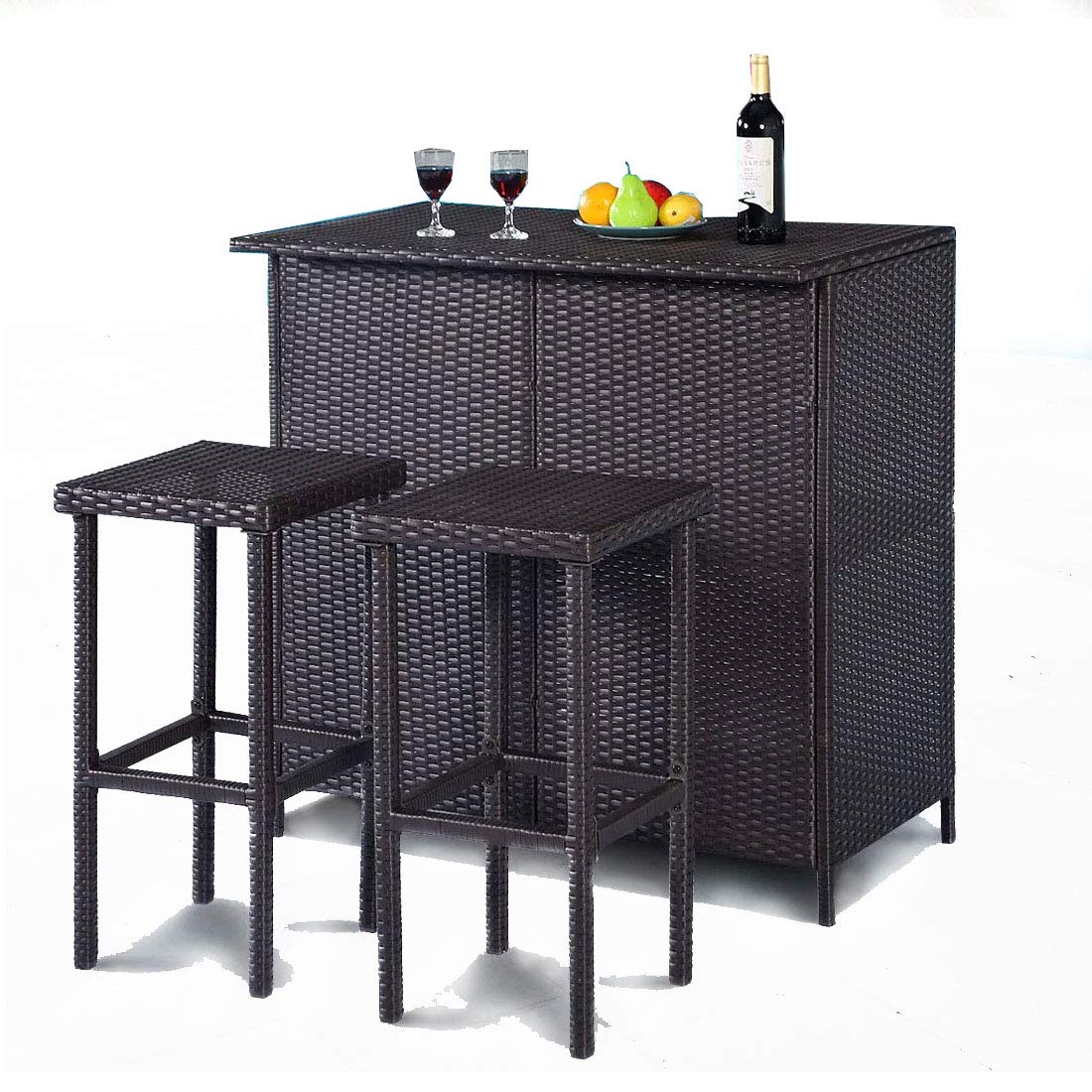 Juego de bar 3 piezas cantina de mimbre de ratán para jardín una mesa y 2 taburetes