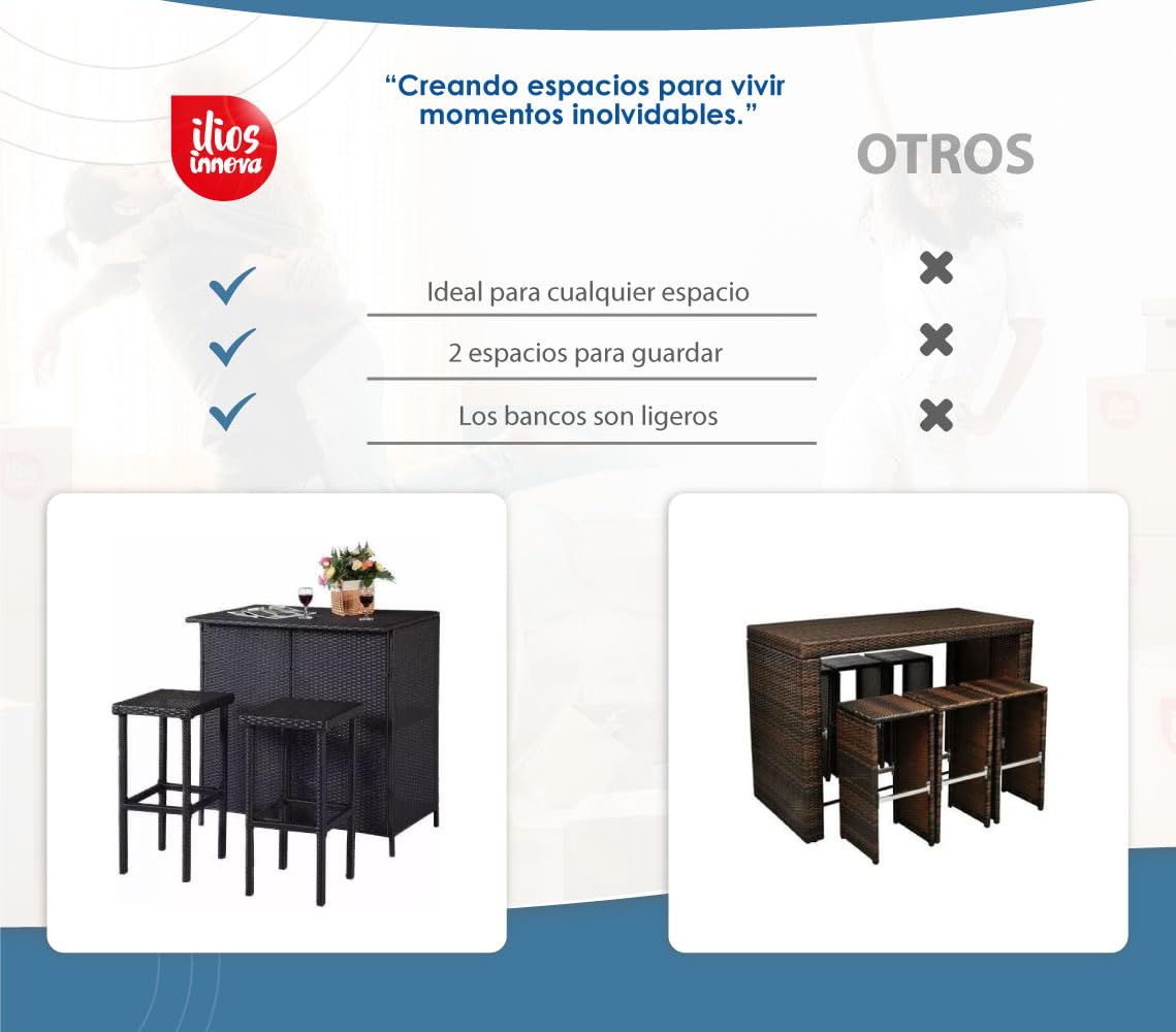 Juego de bar 3 piezas cantina de mimbre de ratán para jardín una mesa y 2 taburetes